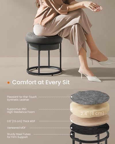 SONGMICS Home Ottoman, Round Coffee Table, Reversible Top, Steel Frame