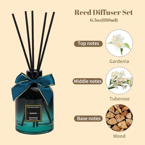 Reed Diffuser Set, Gardenia Reed Diffuser Gifts for Women, 6.3oz(180ml) Home Fragrance for Living Room, Office & Bathroom