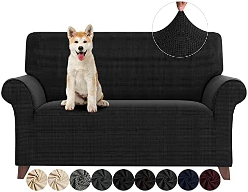 ZNSAYOTX Loveseat Covers High Stretchy Spandex Pet Friendly Sofa Slipcover 1 Piece Non Slip Couch Furniture Protection Covers (Black, Loveseat)