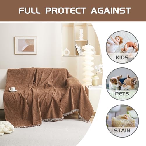 MEETSKY Couch Covers Sofa Slipcover Couch Protector Covers, Universal Fit for Couch 2 Seat Thick Washable Sofa Cover Modern Decor for Living Room, 91" x 118", Camel