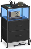 SONGMICS Nightstand with Charging Station, 2 Fabric Drawers