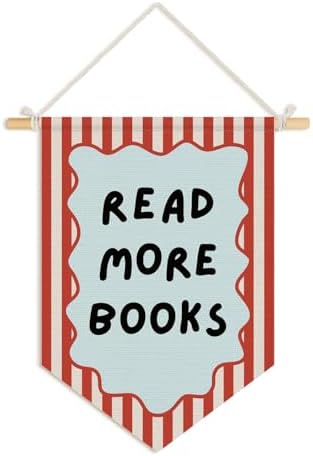 Classroom Reading Nook Decor, Read More Books Pennant Flag for Reading Corner Classroom Library 15x11 Inch - Retro