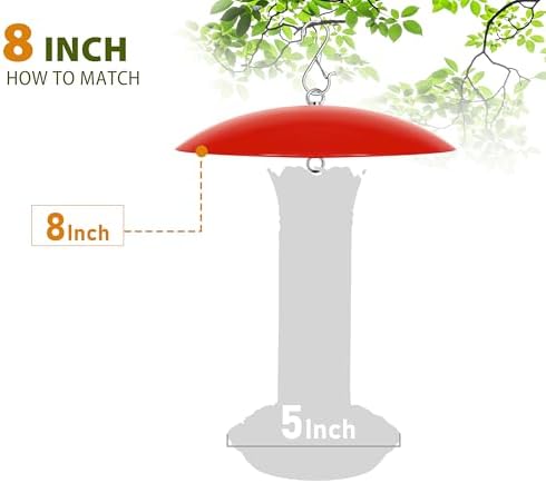 8" Bird Feeder Dome, Hummingbird Feeder Rain Guard, Bird Feeder Cover for Small Feeders, Protective Cover Work with Ant Guards（Red,2 Pack