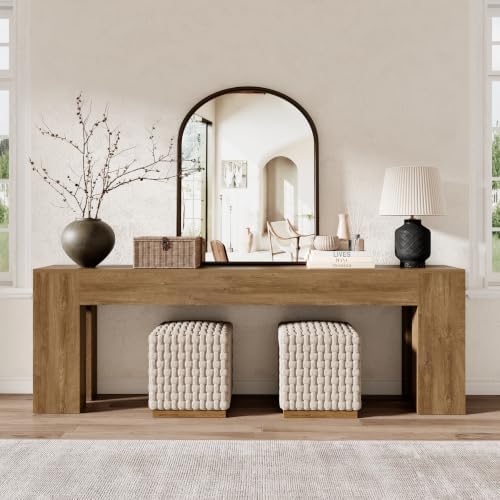 Epecoya 94.5 Inch Extra Long Console Table, Natural Oak Brown