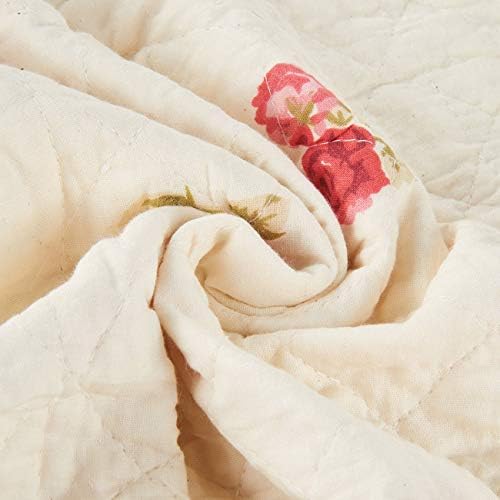 Cozyholy Original 100% Cotton Quilt Twin Size Pink Floral Patchwork Quilts, Lightweight Reversible Bedspread Quilted Throw Blanket, Vintage Shabby Chic Cottage Bedding Coverlet for Bed Couch Sofa