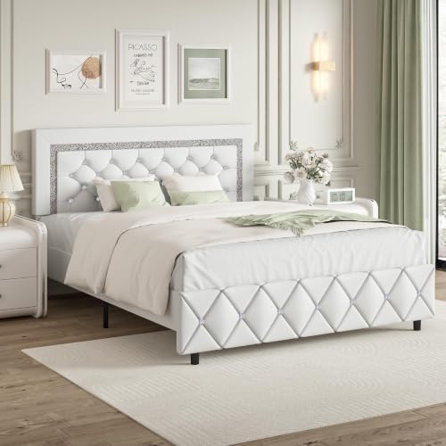 BarnFurin Full Size Bed Frame,Princess Platform Bed with Diamond Headboard