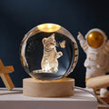 Glowing Crystal Ball 3D Inner Carved Small Light with Wood Base, Decorative Creative Gift Luminous Crystal Ball for Christmas Classmates and Kids Birthday (CuriousCat)