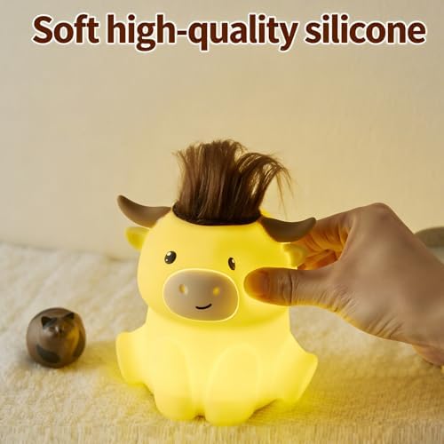 Cute Highland Cow Night Light, LED Squishy Night Lamp, 2 Levels Dimmable Timer Nursery Nightlight for Kids, Rechargeable Touch Lamp, Dorm Decor, Kids Funny Gifts (Highland Cow)
