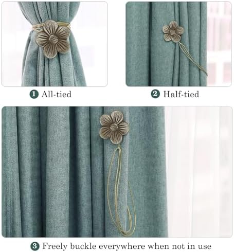 Lewondr Magnetic Curtain Tiebacks, Flower Vintage Curtain Holdbacks, Coffee