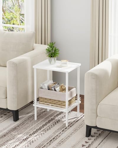 DGSANDGO Modern Small Side Table with Storage, 2-Tier White End Table