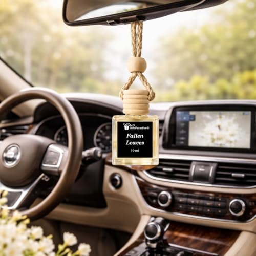 Gift Paradise® Fallen Leaves Car Air Freshener Set of 3, 10 ml Hanging Diffuser Bottles with Wooden Cap, Warm Autumn Scent, Luxury Car & Small Space Fragrance, Premium Magnetic Gift Box