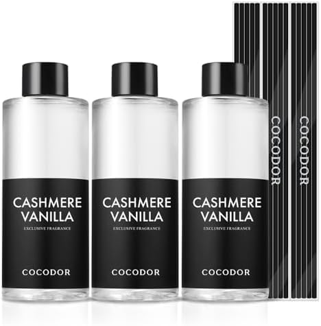 COCODOR Reed Diffuser Oil Refill/Cashmere Vanilla /6.7oz(200ml) / 3 Pack/Home Fragrance, Scented Oils, Oils for Reed Diffuser, Bathroom Home Décor