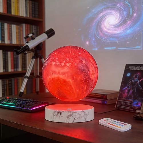 Levitating Moon Lamp,Floating and Spinning in Air Freely with 3D Printing LED Moon Light Has 16 Colors 20 Modes for Unique Christmas Gifts,Room Decor (Marble Base 16 Colors Galaxy Moon)