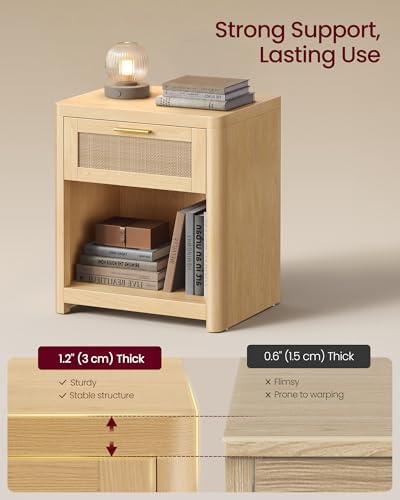 VASAGLE Set of 2 Boho Nightstands with Rattan-Look Drawer