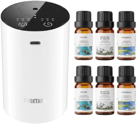 Waterless Essential Oil Diffuser with 6×10mL Hotel Diffuser Oil, White