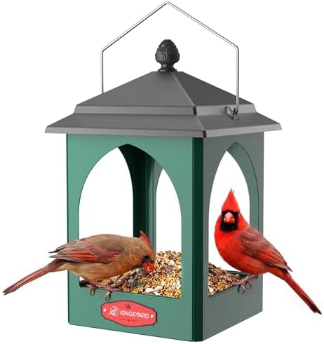 Kingsyard Hanging Platform Bird Feeder for Outdoors, Rain-Resistant Roof