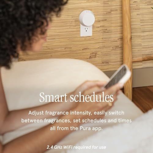 Pura - Smart Home Fragrance Device Starter Set - Pura 4 - Scent Diffuser for Home - Includes Fragrance Aroma Diffuser - Square Box, Apple Orchards and Banana Birch Scent Refills