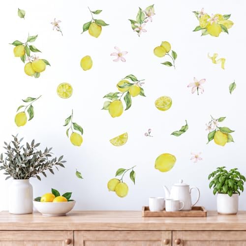 Watercolor Lemon Wall Decals, Peel and Stick Citrus Fruit Decor