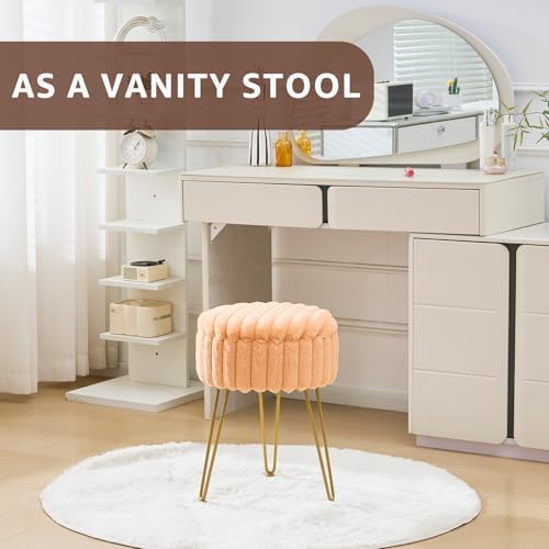 Wimarsbon Vanity Stool with Storage, Faux Fur Ottoman Chair with Metal Legs