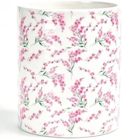 Kitchen Utensil Holder,7.2-inch Extra Large Sturdy Ceramic Cherry Floral Pattern Utensil Crock,Cooking Utensil Organizer for Kitchen Counter Decor,Storage Caddy Farmhouse Gift Pink Blossom