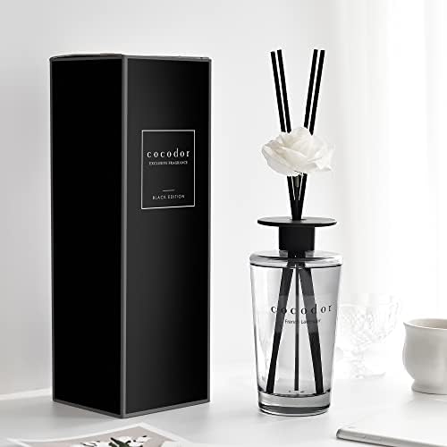 COCODOR White Flower Reed Diffuser / Black Cherry / 1 Pack / Home & Office Decor Aromatherapy Diffuser Oil Gift Set / Large Size, Large Capacity, Big Size Diffuser, Black Edition/16.9Ounce(500 ml)