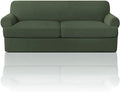 PrinceDeco T Cushion Sofa Slipcover 3 Pieces for Sofa, Soft Couch Cover, Furniture Covers with 2 Individual T Cushion Shape Seat Covers Width Up to 88 Inch, Washable, Bronze Green