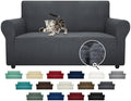 ZNSAYOTX Super Stretch Couch Cover Love Seat Sofa Covers for Living Room Dogs Pet Friendly Furniture Protector Spandex Loveseat Slipcovers with Anti Slip Foam Sticks (Dark Grey, Loveseat)