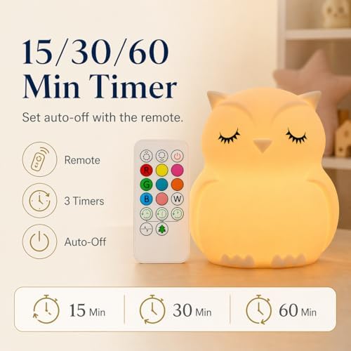 Owl Kids Night Light, Baby Nursery New Born Baby Essentials Must Haves