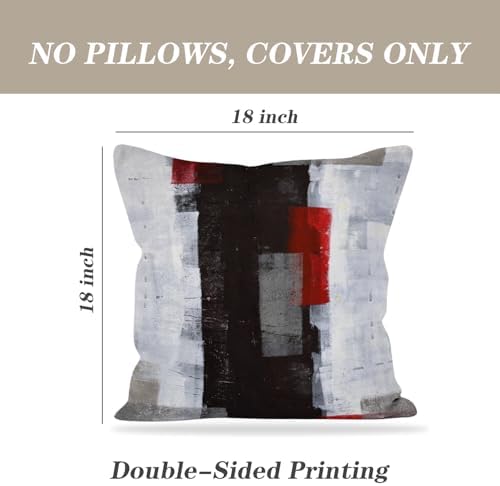 Throw Pillow Covers for Couch, 18x18 Inch, Set of 2, Grey Red