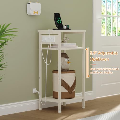 Asgolion Tall End Table with Charging Station, Narrow Tall Side Table