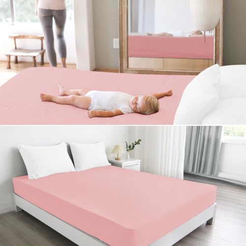 Twin Fitted Sheet Only for Girl, Bed Sheet with Deep Pocket to 14 Inch Pink