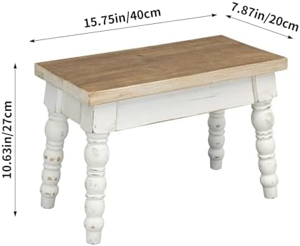 Rectangular Solid Wood Step Stool, Farmhouse Wooden Stool, Easy Assembly Narrow Step Stool for Kids, Indoor Plant Stand for Bathroom Kitchen, French Country Shabby Chic Decor