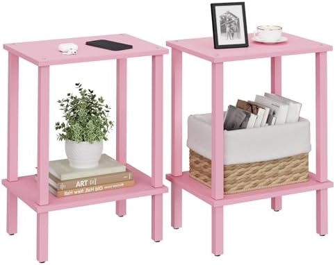 TUTOTAK End Table, Set of 2, Side Table, Nightstand, 2-Tier Storage Shelf