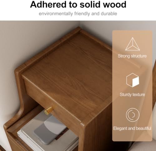 AQIMUELE Solid Wood Narrow Nightstand with 3 Drawers,Dark Brown 11.8"