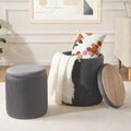 YYW HOME Round Ottoman with Storage Set of 2, Gray Vanity Stool Foot Rest
