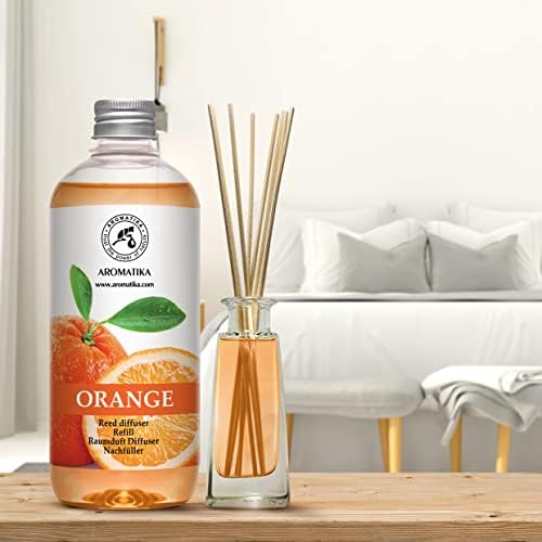 AROMATIKA Orange Reed Diffuser Refill 17 Fl Oz (500ml) - Room Fragrance Diffuser with Natural Essential Orange Oil - Best for Aromatherapy - Home - Kitchen - Office