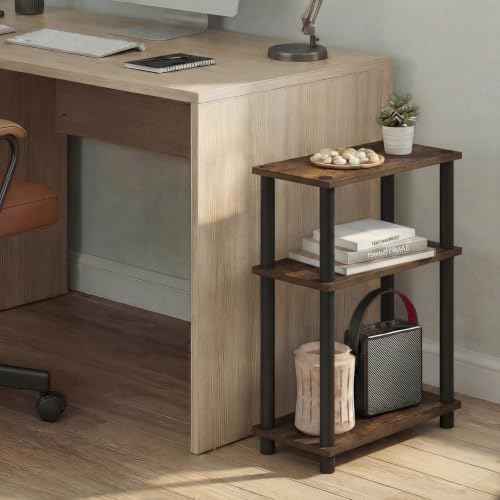 Furinno Turn-N-Tube Narrow Side Table, 3-Tier Rectangular Modern End Table with Storage Shelf, Slim Toolless Assembly Nightstand, Night Stand, Bedside Table, for Living Room, Bedroom, Amber Pine