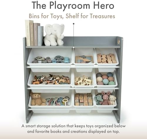 Humble Crew Kids Toy Organizer with Display Shelf, 9 Bins, 3 Tier Storage