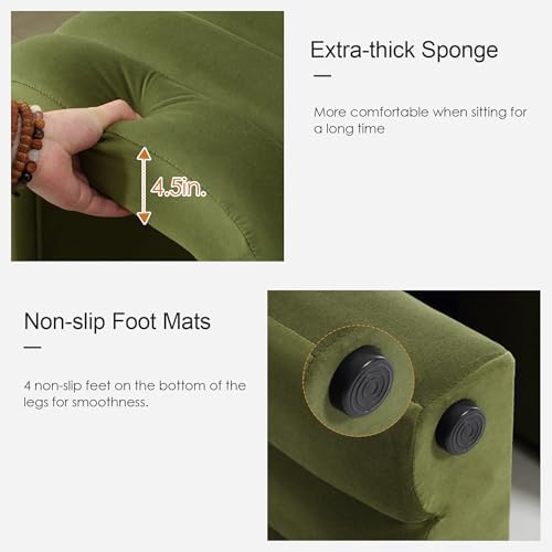 Olive Green Velvet Ottoman Stool, Cute Backless Vanity Stool Chair