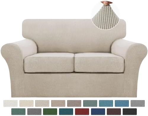 Turquoize 3 Piece Sofa Covers for 2 Cushion Couch Sofa Slipcover Soft Couch Cover for Dogs-Washable Sofa Furniture Covers with 2 Individual Cushion Covers, Jacquard Fabric (Loveseat, Island Fossi)