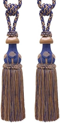 DÉCOPRO Exquisite Hand Crafted Curtain & Drapery Tassel Tieback Tassel Length 12" (30.5cm) 32" Spread (81cm) (Style# TBBL1) Navy Beige Blue #5817 (Navy Blue Royal Blue Golden Beige) Set of 2