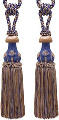 DÉCOPRO Exquisite Hand Crafted Curtain & Drapery Tassel Tieback Tassel Length 12" (30.5cm) 32" Spread (81cm) (Style# TBBL1) Navy Beige Blue #5817 (Navy Blue Royal Blue Golden Beige) Set of 2