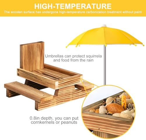 Gnodary Squirrel Feeder with Umbrella, Squirrel Feeders for Outside, Squirrel Picnic Table Feeder - Chipmunk Feeder Hold Corn, Corn Cob, Peanuts Style2 (Yellow)