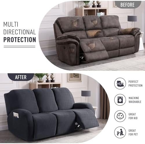 KinCam Recliner Sofa Covers, Stretch Reclining Cover, Deep Gray