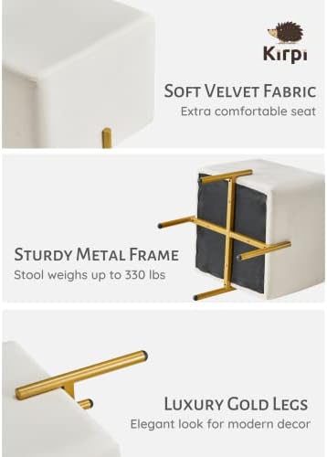 Kirpi Cream Velvet Foot Stool Set of 2, Modern Vanity Ottoman Stools with Gold Legs, Cube Accent Foot Rest for Living Room Bedroom Makeup Vanity (Cream)