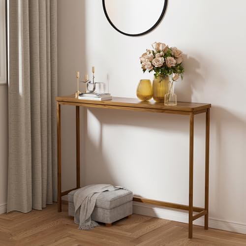 VASMIA Console Table, Entryway Table, Narrow Sofa Table, 39" Bamboo Hallway Table for Entryway, Living Room, Bedroom, Foyer, Walnut