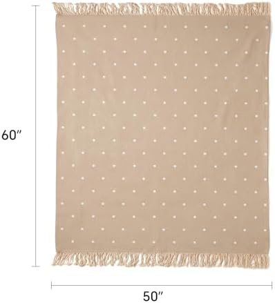 100% Cotton Boho Throw Blanket for Home Decor – Classic Farmhouse Quilt Bedding, Muslin Blankets for Adults, Vintage Woven Decorative Blanket for Couch, Bed Layering Use, Classic Dotted, 50"x60"