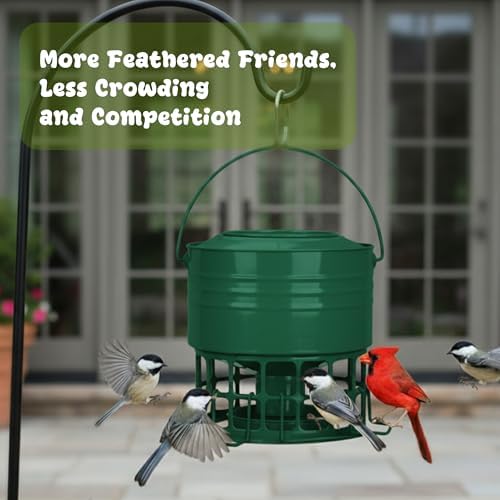 KOL Large Bird Feeder for Outdoors, 10LB Capacity Squirrel Proof Metal Feeder with 32 Feeding Ports & 3 Perches, Easy-Clean Hanging Birdfeeder for Cardinals, Bluebirds, Finches (Jasper)