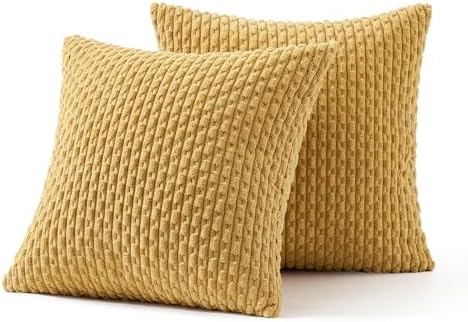 MIULEE Decorative Throw Pillow Covers 18x18 Gold Textured Corduroy