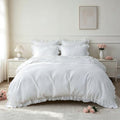 Simple&Opulence Kids 100% Organic Cotton Duvet Cover with Ruffle 68 x 86-2 PCS High End Floral Frill Lace Bedding, Romantic Cottagecore Style Comforter Cover with 1 Pillowcase, White Twin